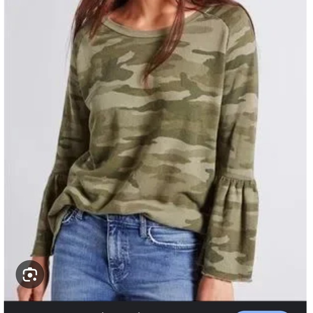 Current Elliott Green Camo Ruffle Sleeve Cotton‎ Sweatshirt Top Size 3